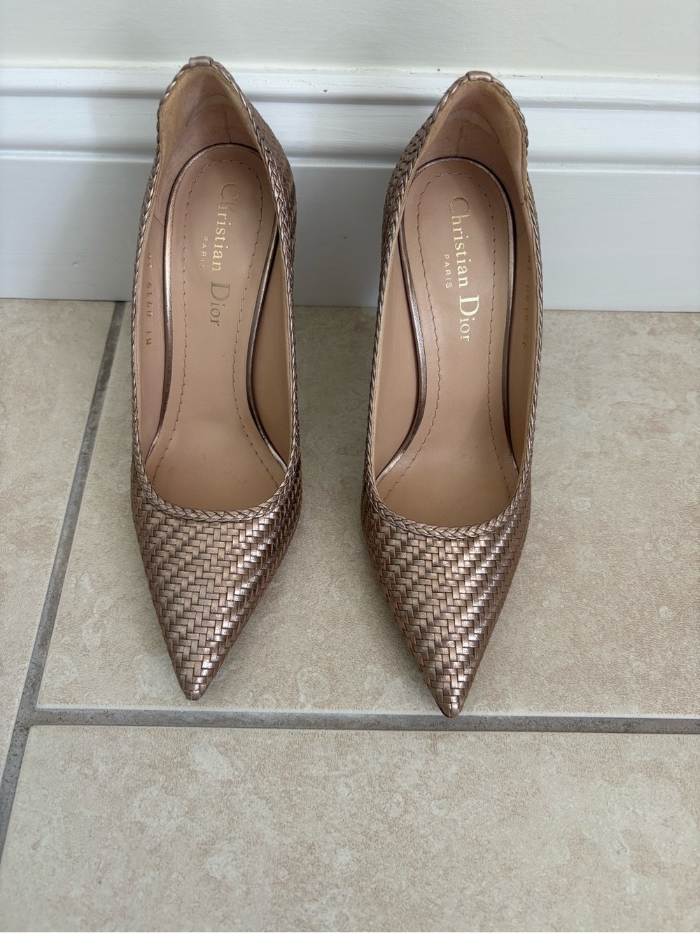 Dior Metallic Woven Pointed-Toe Pumps - Bronze/Taupe